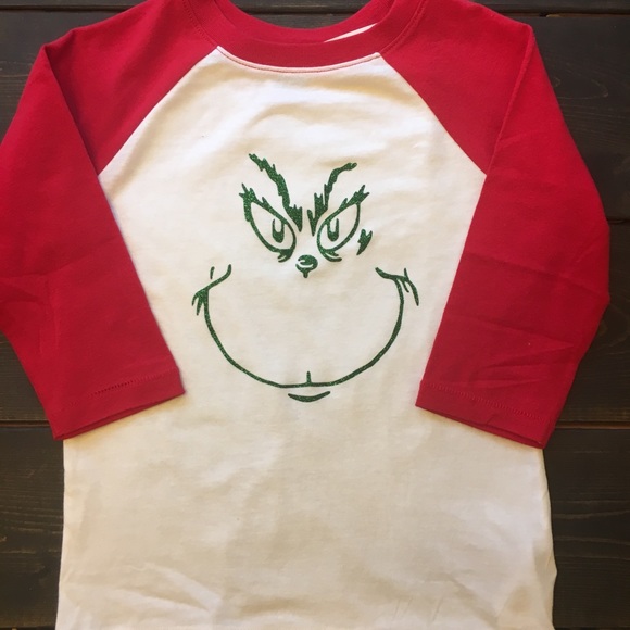 🎄Grinch Face on Red Raglan 3t 🎄 - Picture 2 of 8